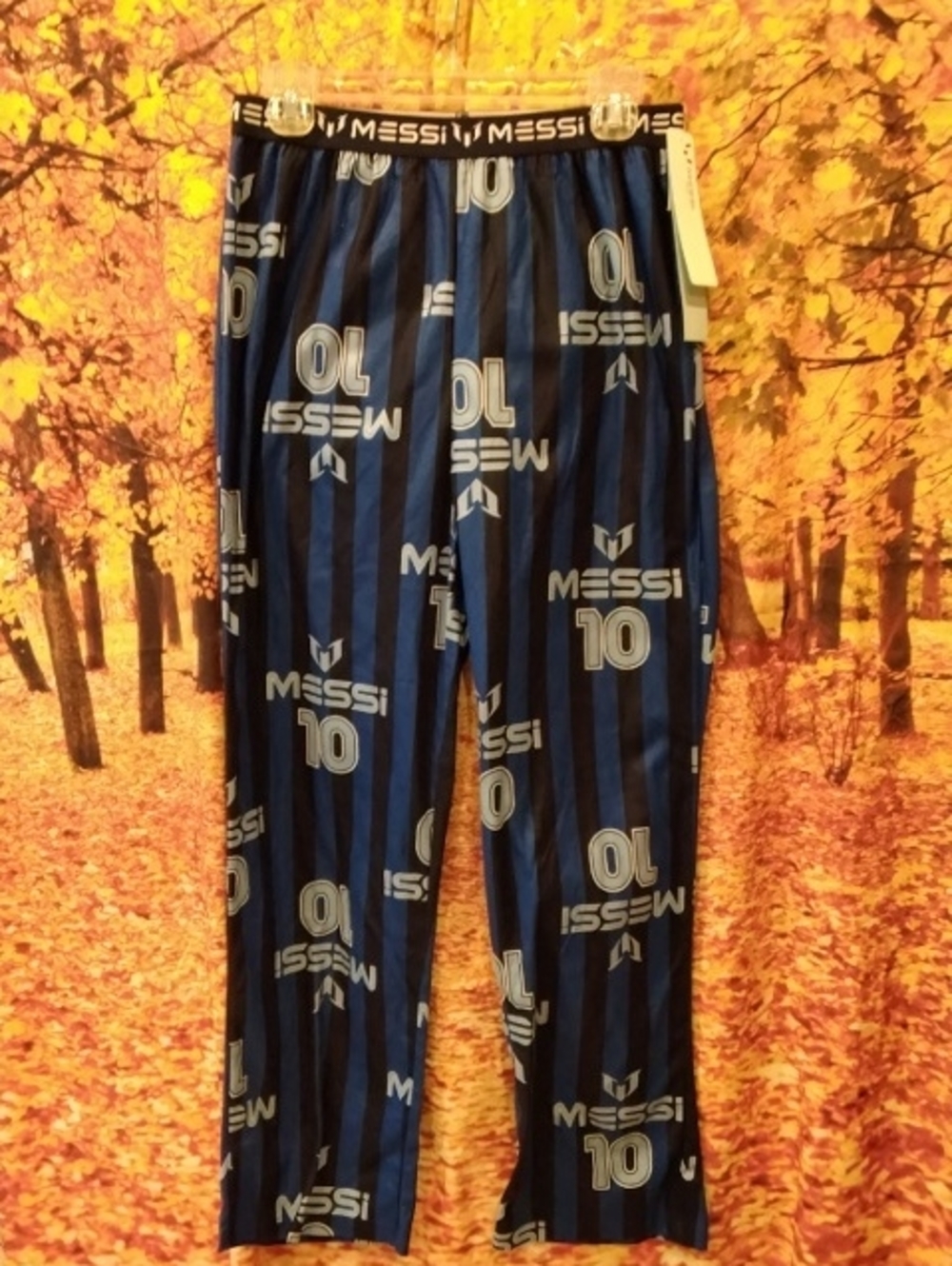 Messi Blue & Black Striped Lounge Pants - Boys XL